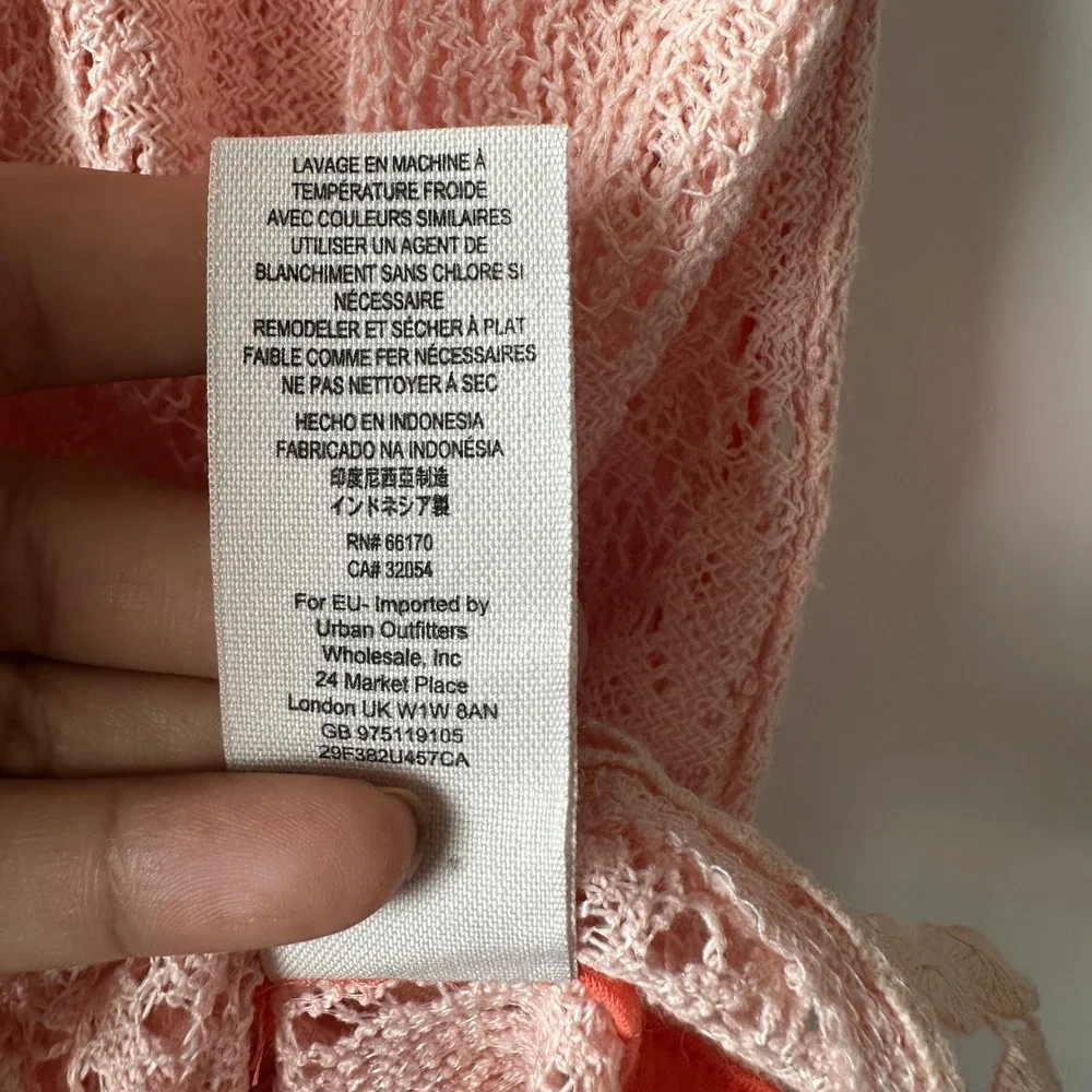 Free People Peach Lace Tiered Babydoll Tank Top Pom Pom Trim Large OB404741